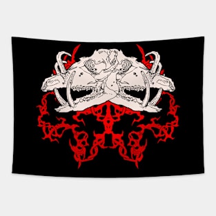 PREHISTORIC SKULLS RED AND WHITE Tapestry