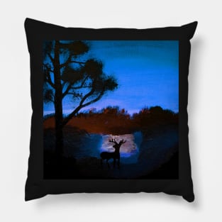 Dusk twilight deer silhouette Pillow