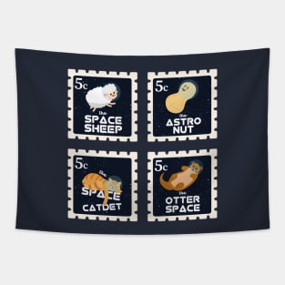 Space Animals Stamp | Funny Gift Ideas | Postage Stamps Tapestry