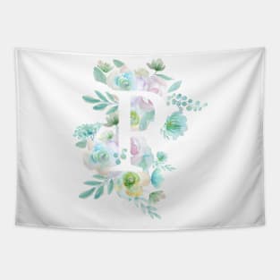 Botanical alphabet P green and purple flowers Tapestry