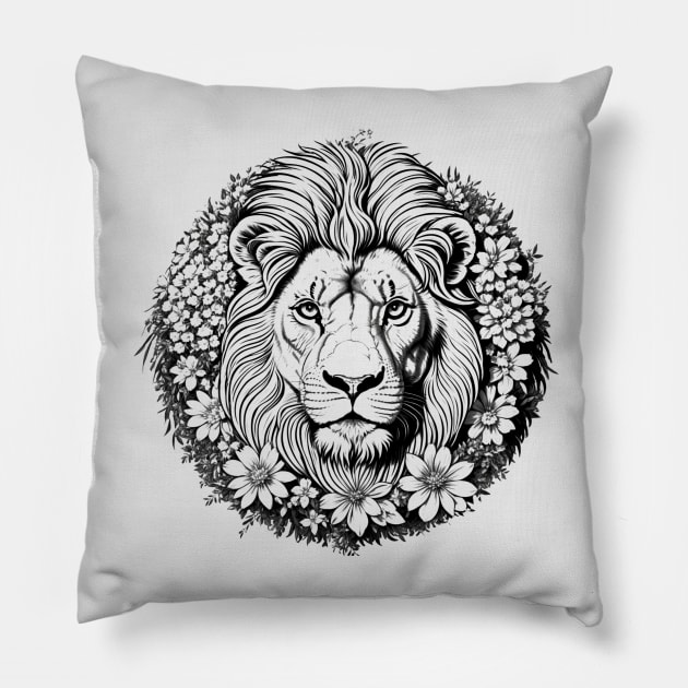 Lion Floral Majesty Pillow by MellowGroove