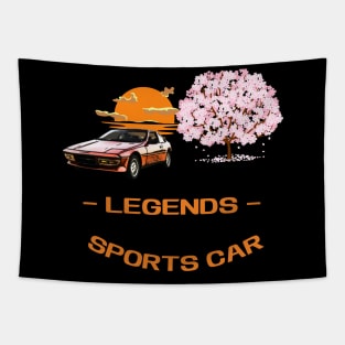 LEGENDS SPORTS CAR LOVER VINTAGE SUNSET SAKURA BLOSSOM TREE Tapestry