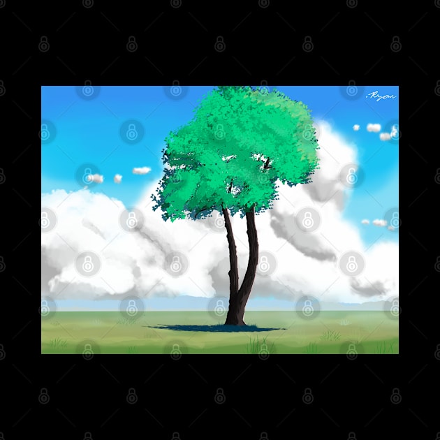 Peaceful Single Tree Scenery - Standalone Tree in Green Field by DotNeko