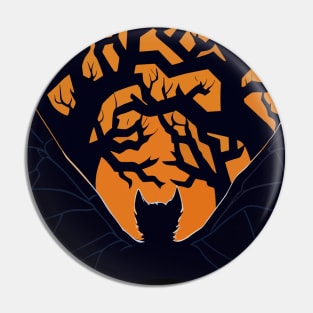 Spooktacular Black And Orange Halloween Vampire Bat Sunset Pin