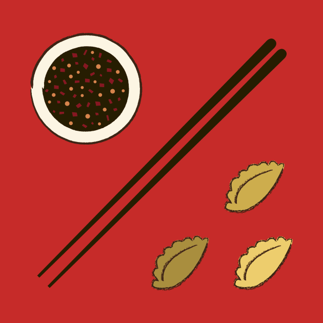 Chinese Dumplings w/ Soy Sauce & Chopsticks by footloosefabric