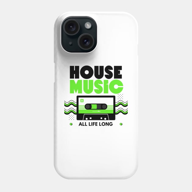 HOUSE MUSIC  - Cassette (Green/Black) Phone Case by DISCOTHREADZ 