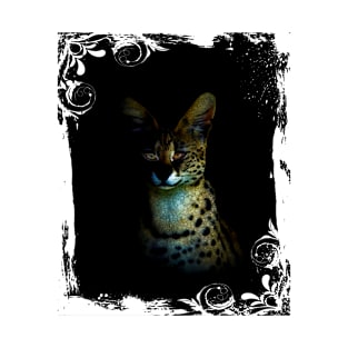 Serval Cat Mosaic Design On Dark Background T-Shirt