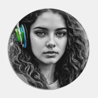 girl with headphone Pin