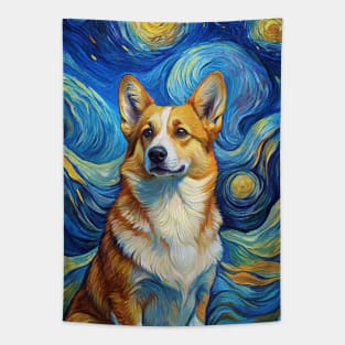 Pembroke Welsh Corgi Dog Breed Painting in a Van Gogh Starry Night Art Style Tapestry