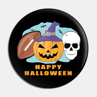 Happy Football Halloween - Spooky Skull and Pumpkin Pin