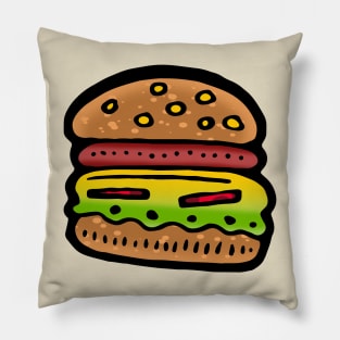 Simple Burger Cartoon Drawing Pillow