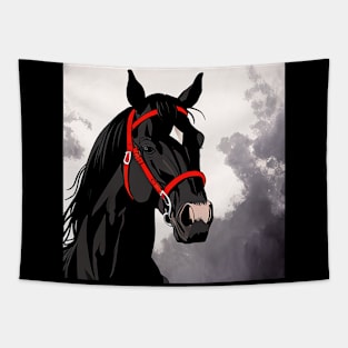 Black Horse with Red Reigns Tapestry