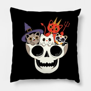 Spooky Cats and Skull Pillow
