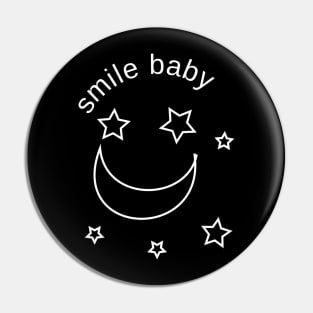 Smile baby, white stars and moon on a black background Pin