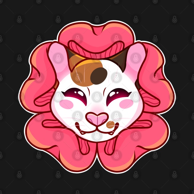 Calico Cat with Pink Flower by leashonlife