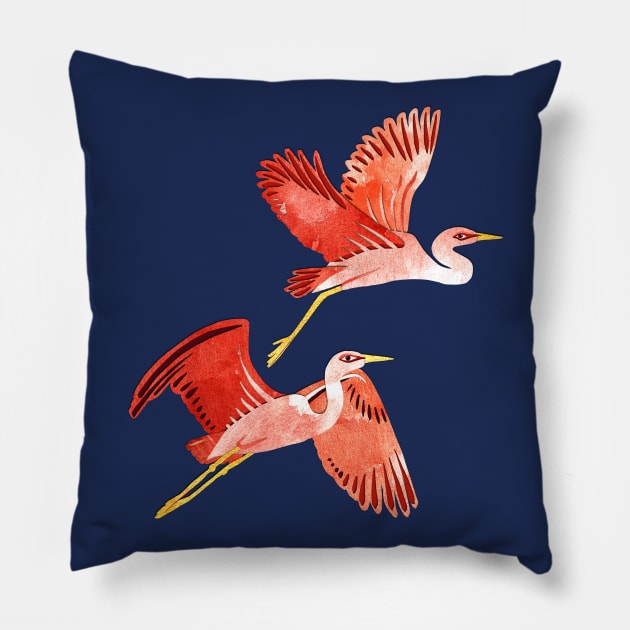 Coral Birds in Flight Pillow by micklyn