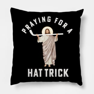 Funny Jesus Hockey Religious Hockey Praying for a Hat Trick Pillow