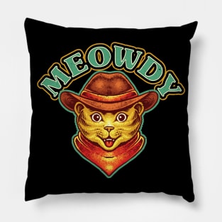 Meowdy Meow Howdy Funny Cat Meme Texas Cowboy Pillow