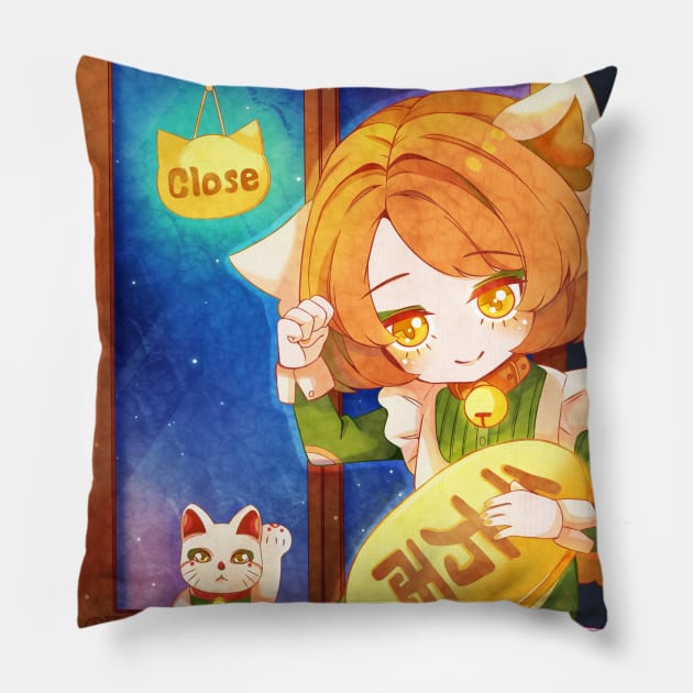 Kawaii Maneki neko girl Pillow by Kukupon