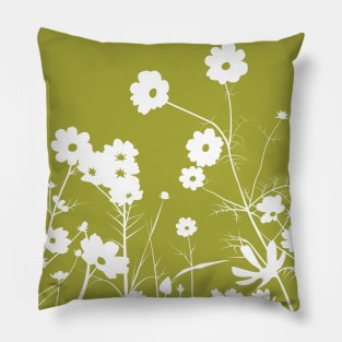 Olive and white daisy meadow Pillow