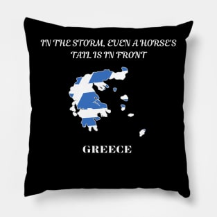 Greek Pride, In the storm even a horse's tail is in front Pillow