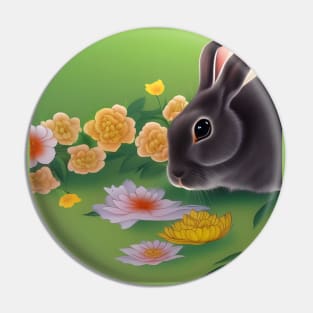 Rabbit and Flowers Pin