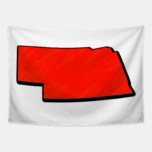 Bright Red Nebraska Outline Tapestry by Mookle