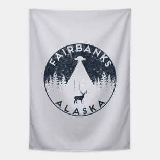 Fairbanks Alaska Funny Retro Spaceship Aliens Deer Souvenir Tapestry