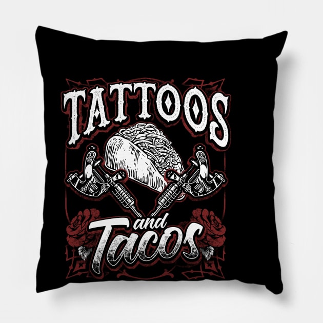 Funny Tattoos And Tacos Inked Mexican Food Tee Tattoo Artist Pillow by Proficient Tees