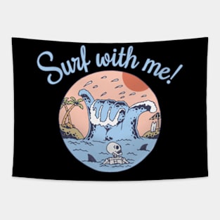 Surf with me skeleton skull Tapestry