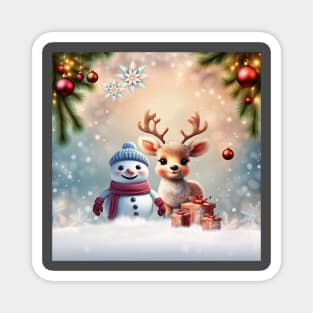 So sweet this little reindeer with the friend the snowman Magnet