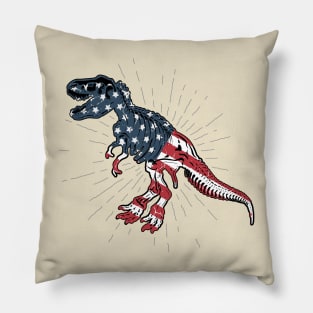 USA T-Rex Dinosaur USA Flag 4th of July Pillow