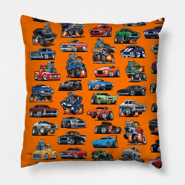 Hot Rods, Muscle Cars, Street Rods, Trucks and Motorcycle Madness! Pillow by hobrath