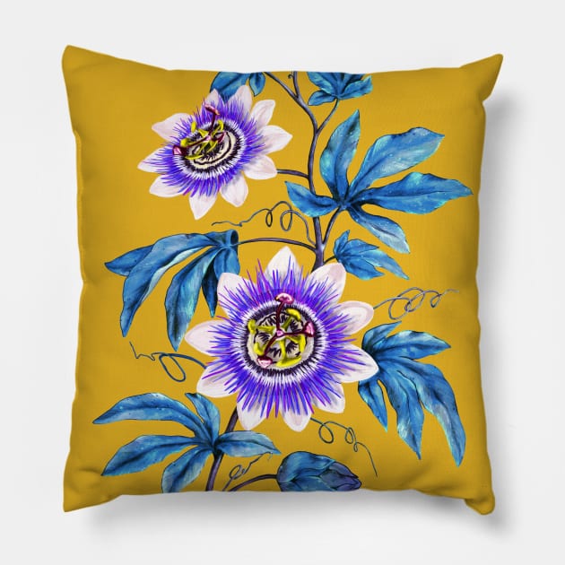 Passion flower botanical print Pillow by Sitenkova