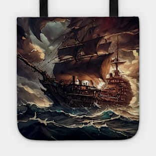 Galleon ship at sea during storm Tote