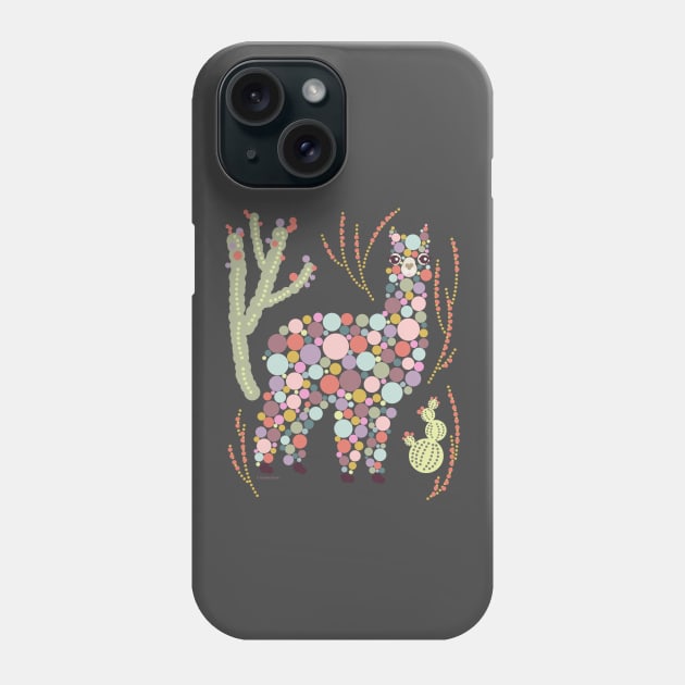 Pretty Alpaca Animal Dots Bubbles Circles Cactus Graphic Design Phone Case by DoubleBrush