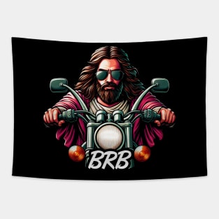 BRB meme Jesus is coming soon Motorbike Tapestry