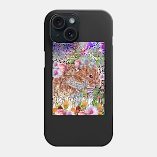 Cute whimsical hamster hammie in flower garden Phone Case