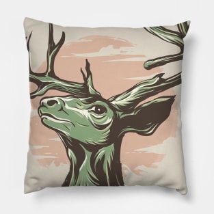 deer head with big horns Pillow