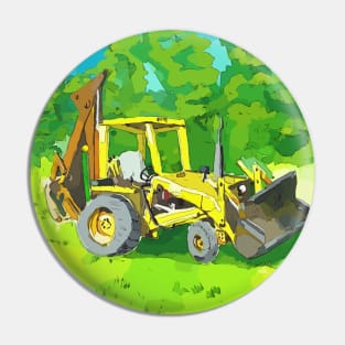 Artistic illustration of a yellow tractor and backhoe Pin