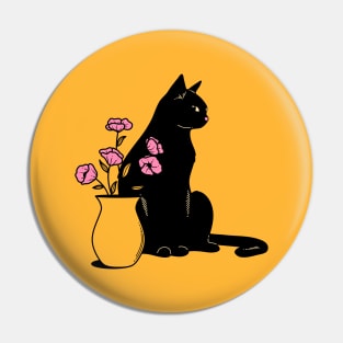 Playful Black Cat in yellow Pin