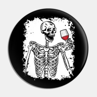 Halloween Shirt Wine Drinking Skeleton Skull Pin