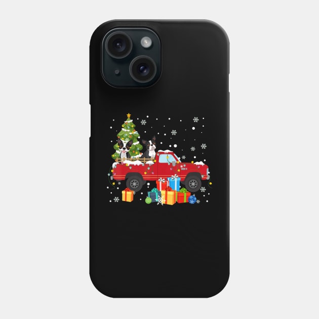 Red Truck Pick Up Christmas Tree Boston Terrier Dog Lover Phone Case by MonataHedd