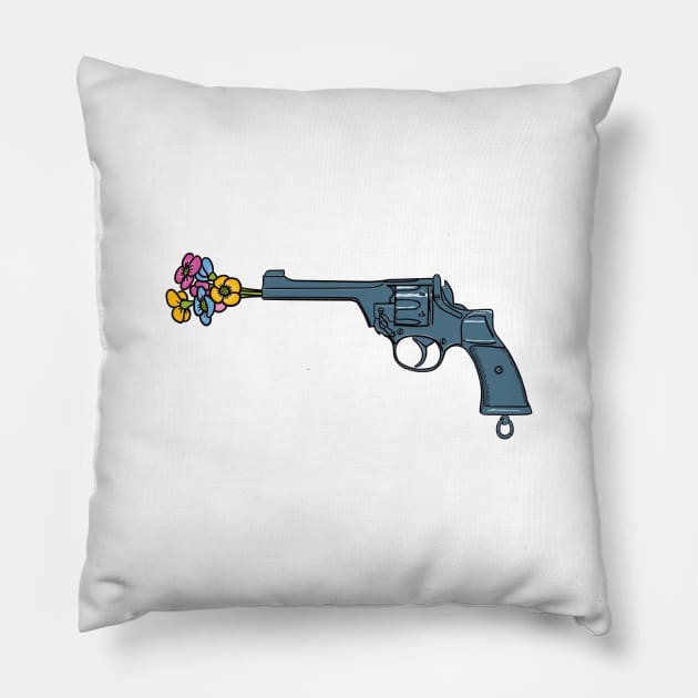 Revolver with a barrel blocked by flowers Pillow by StefanAlfonso