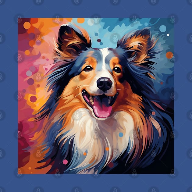 Colorful cute Sheltie dog painting by Danielleroyer