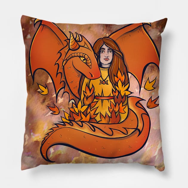 Autumn Dragon Goddess Pillow by bubbsnugg