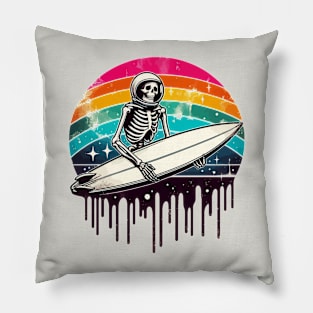 Funny Skeleton Surfer Rainbow Pillow