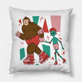 Funny Bigfoot And Alien Skating Roller Skate Pillow