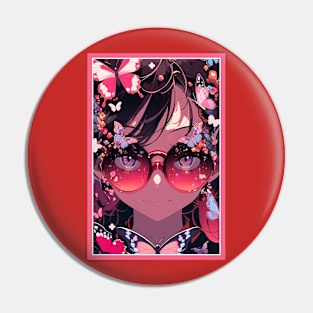 Aesthetic Anime Girl Pink Rosa Black | Quality Aesthetic Anime Design | Chibi Manga Anime Art Pin