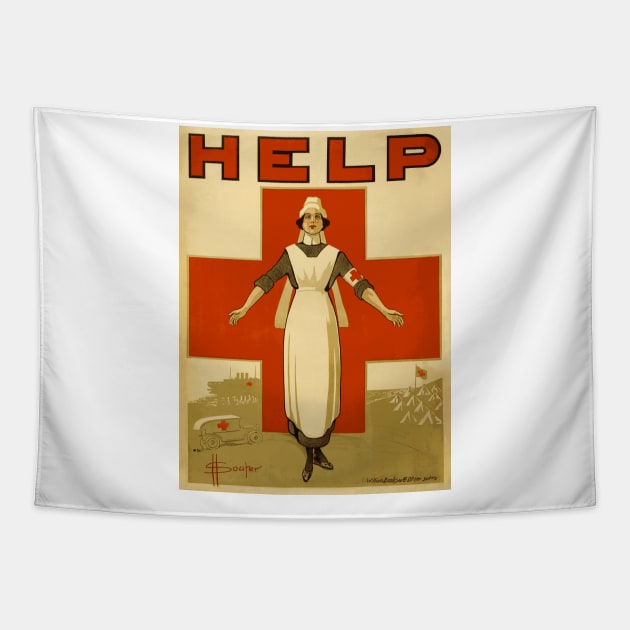 Vintage WWI Era Australian Red Cross Nurse Poster: HELP Tapestry by Naves